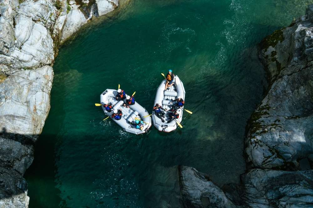 Two rafts descend into the Sesia gorges in Valsesia