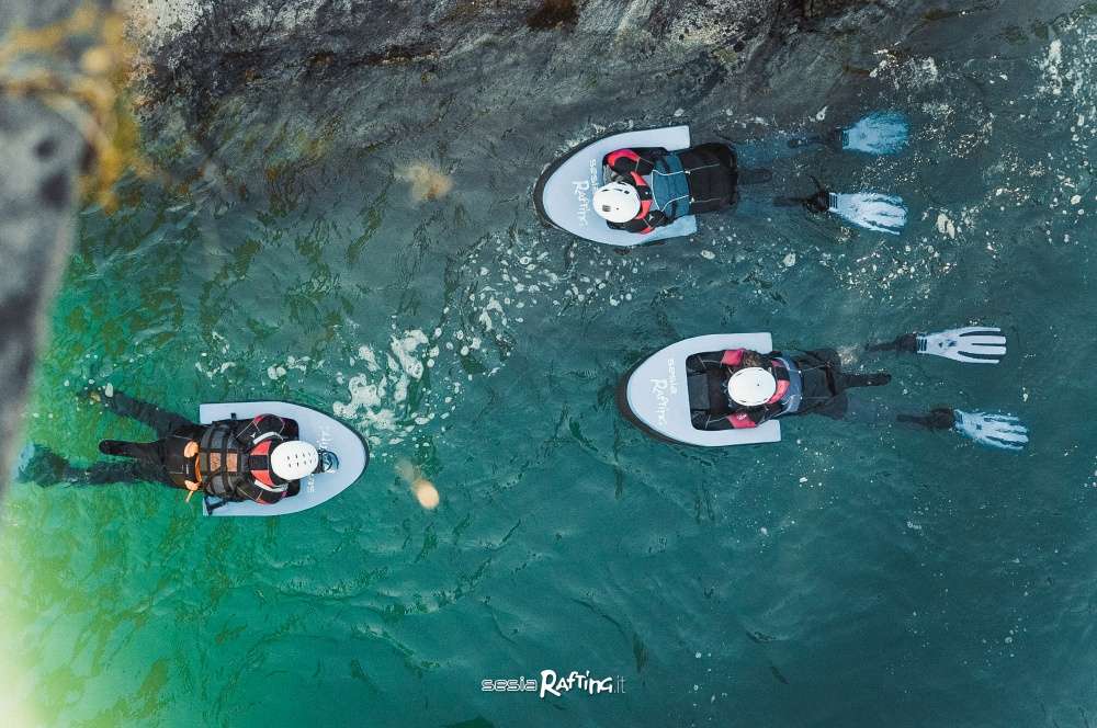 Hydrospeed seen from above in the Sesia Gorges