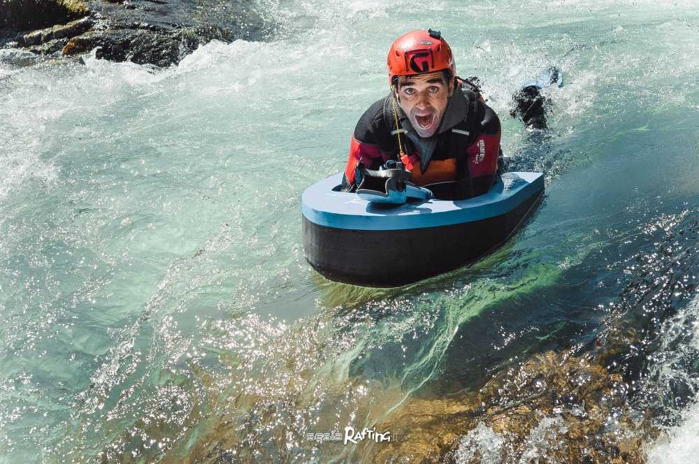 Michele Dotti, hydrospeed guide descends into the Sesia Gorges